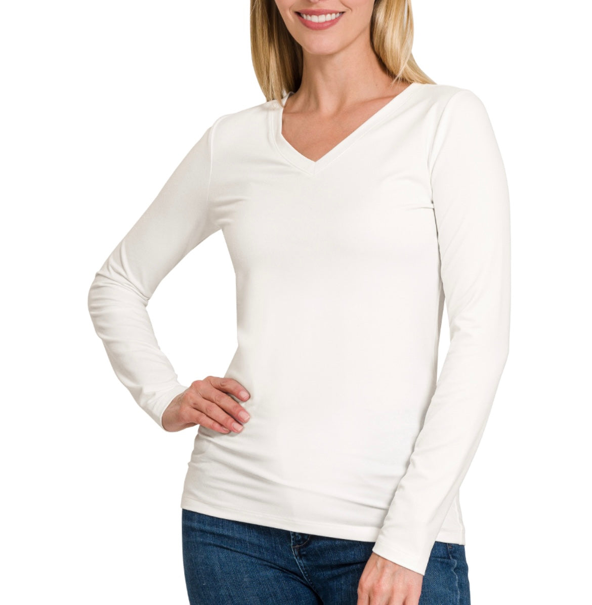 Microfiber Long Sleeve V-Neck Top