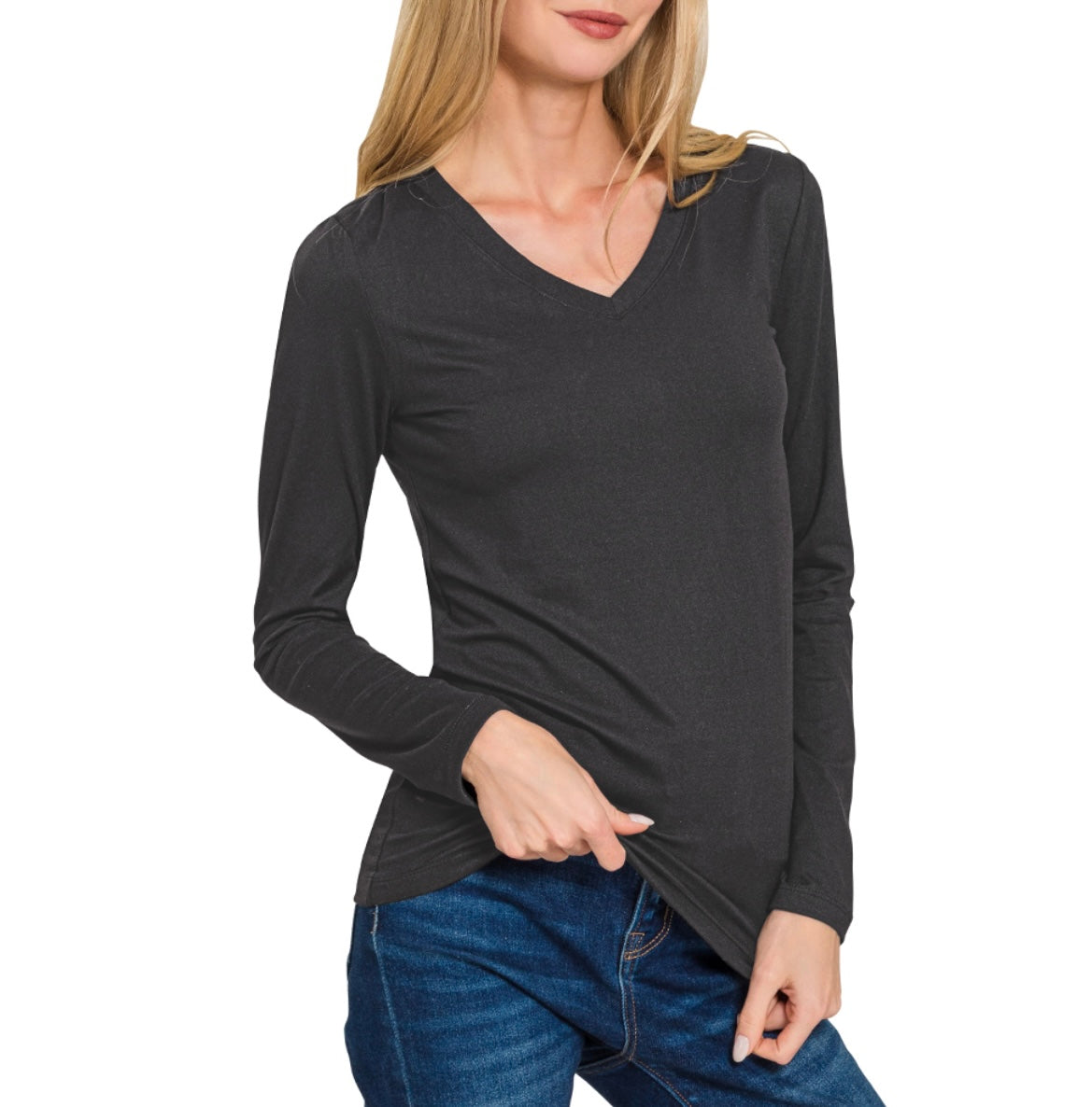 Microfiber Long Sleeve V-Neck Top
