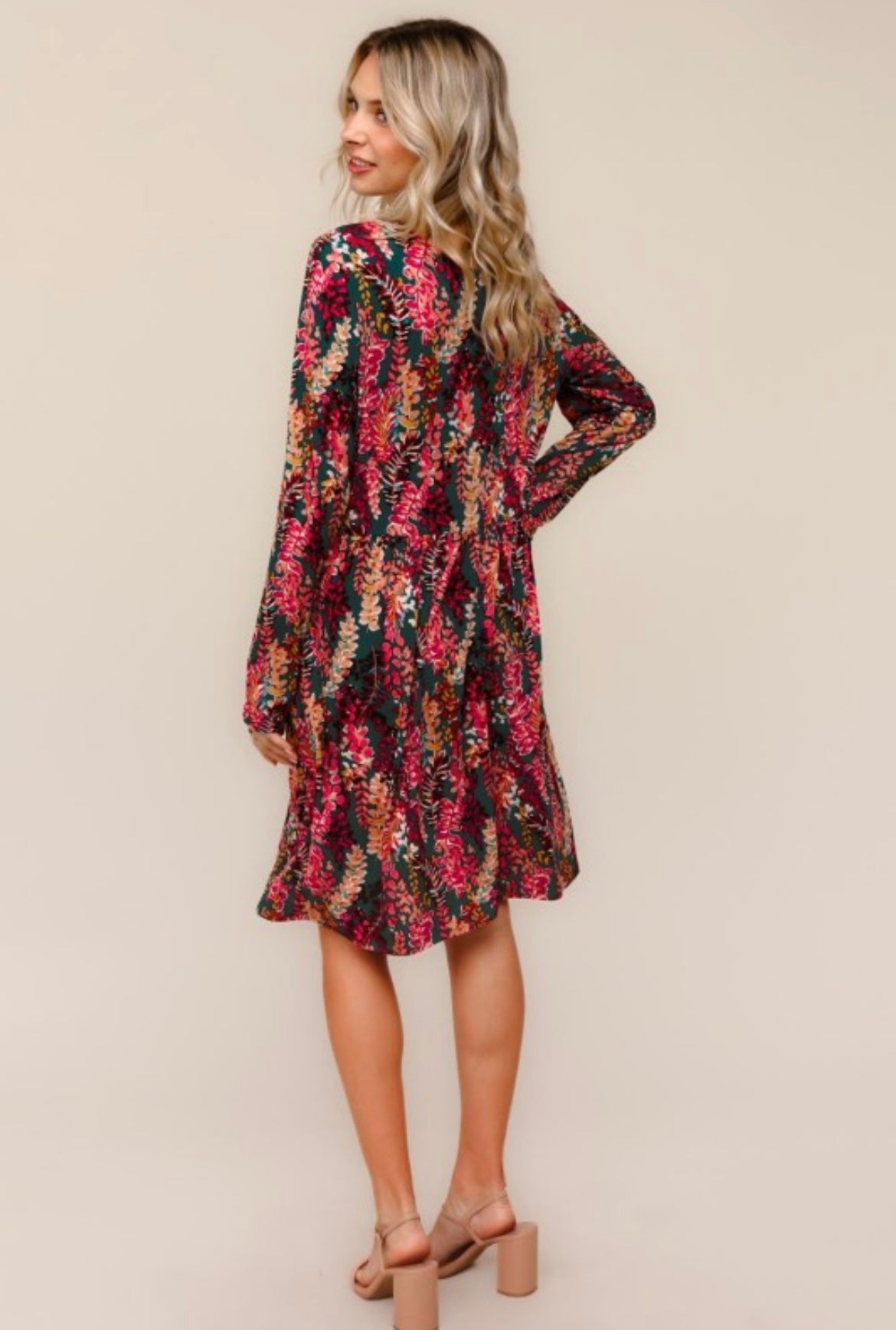 Hunter Green and Berry Watercolor Dress