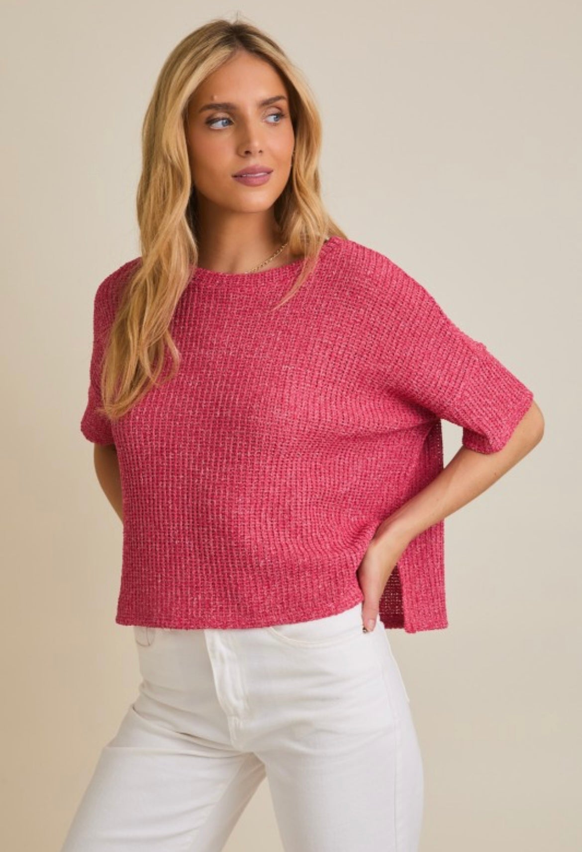 Berry Short Sleeve Waffle Top