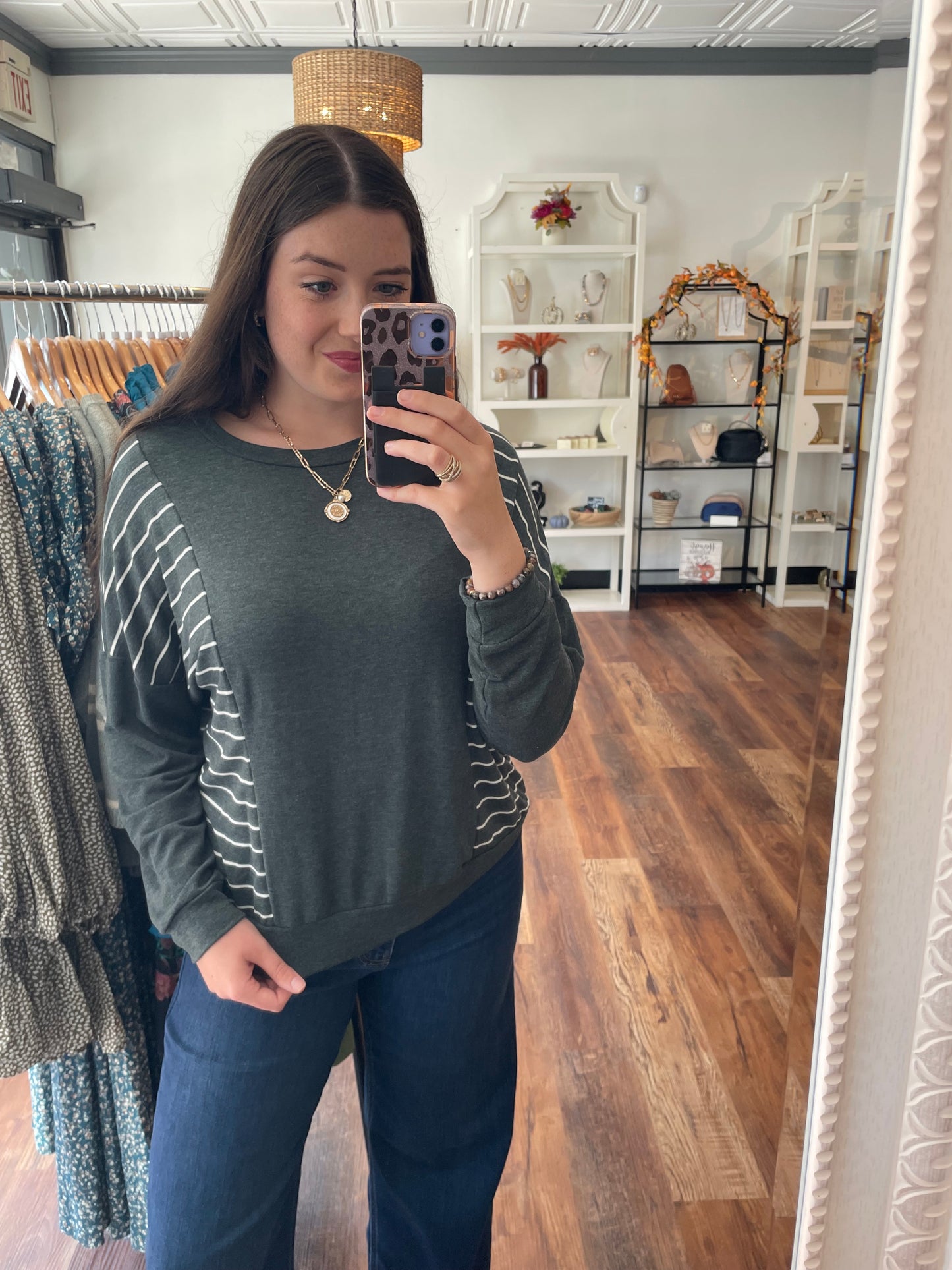 Charcoal and White Stripe Top