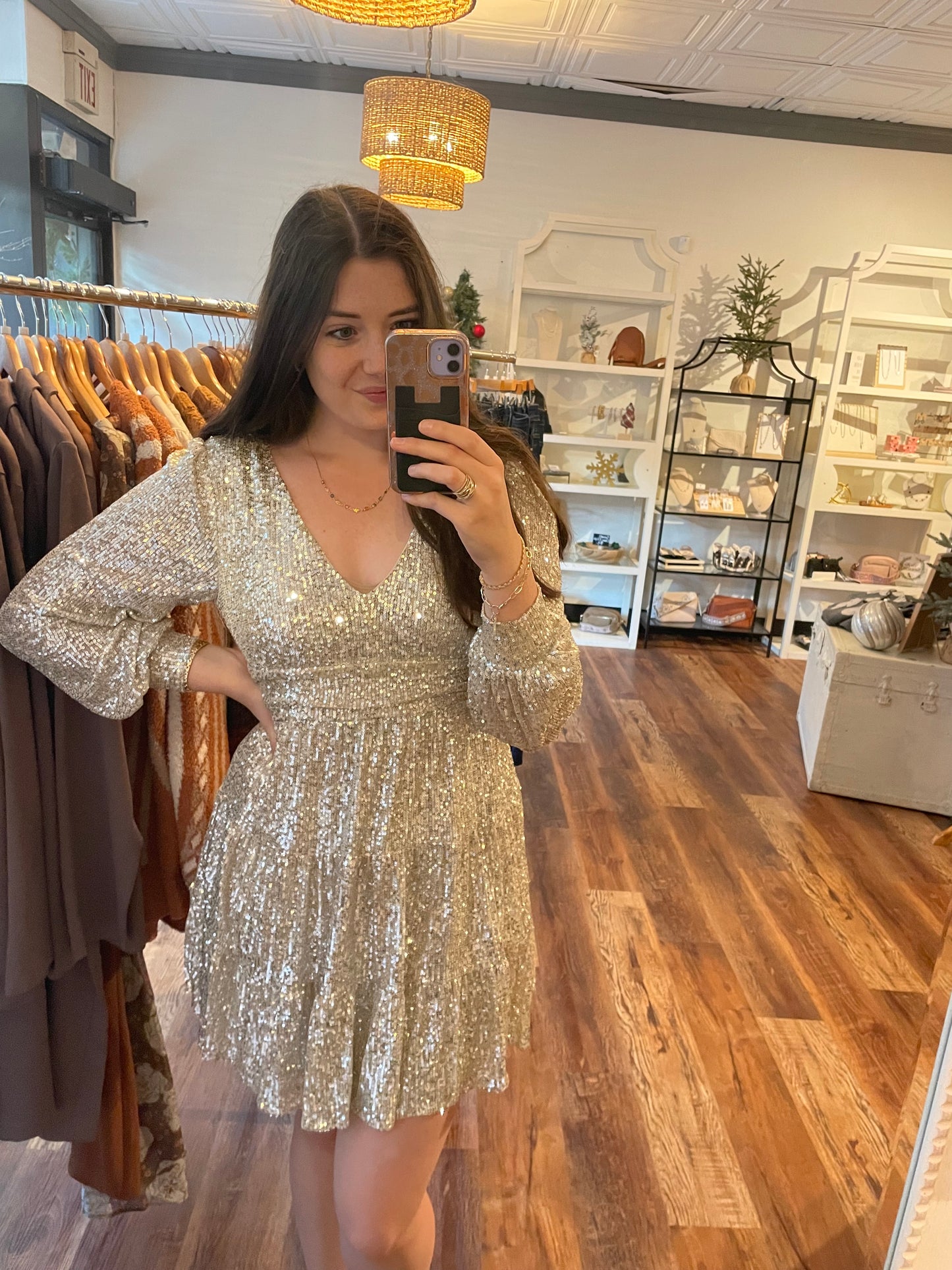 Champagne Sequin Mini Dress