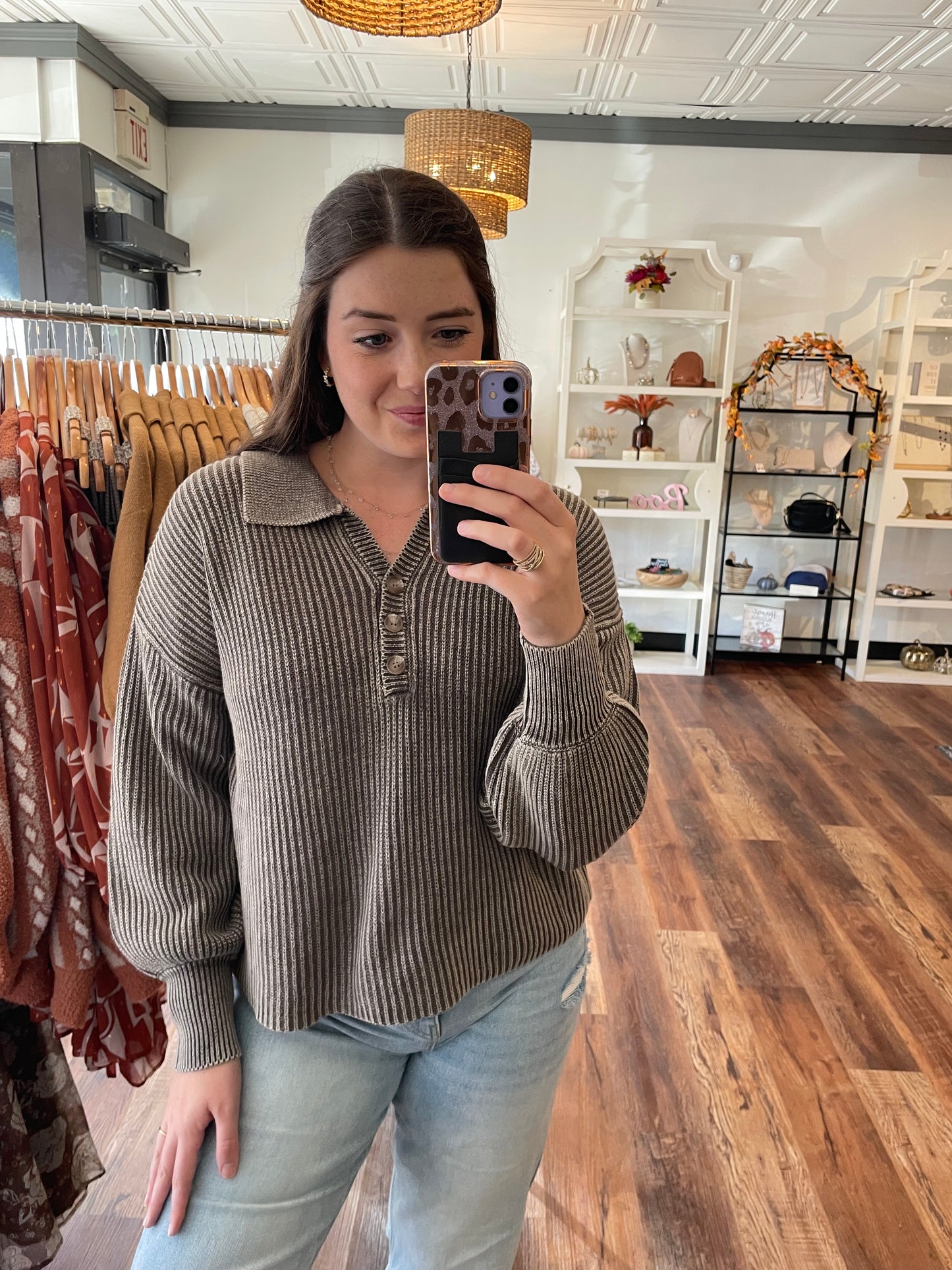 Mocha Collared Sweater with Buttons
