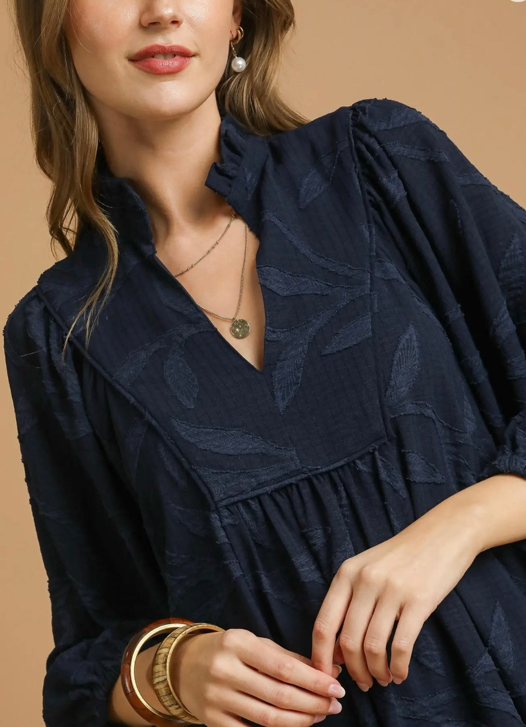 Navy Jacquard Swing Dress