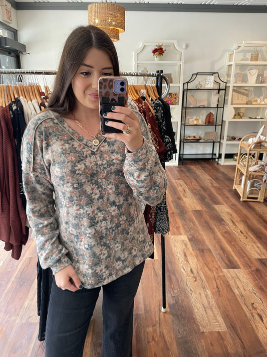 Mocha and Hunter Green Floral Top