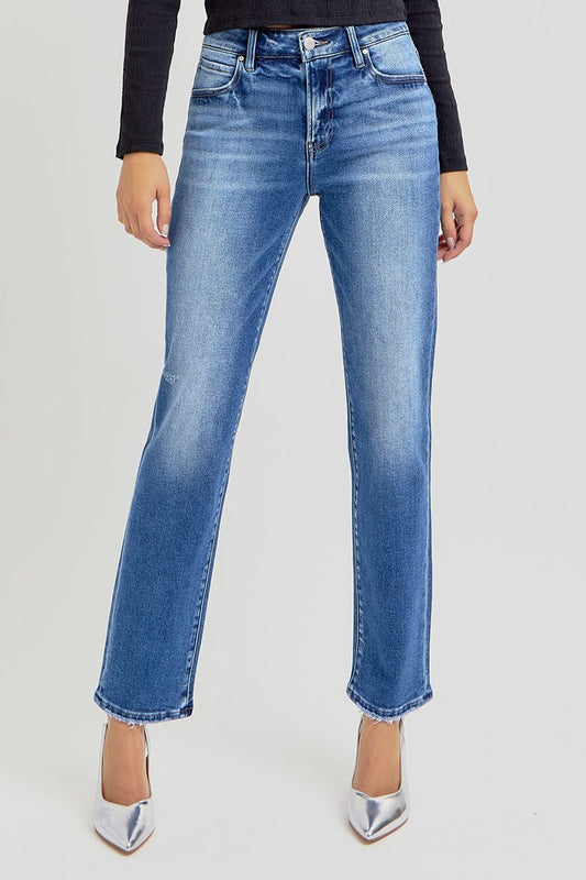 Medium Wash Mid-Rise Ankle Tapered Jeans
