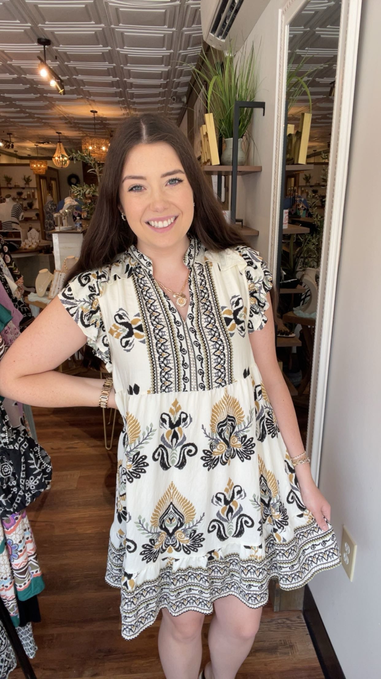 Ivory Boho Border Print Dress