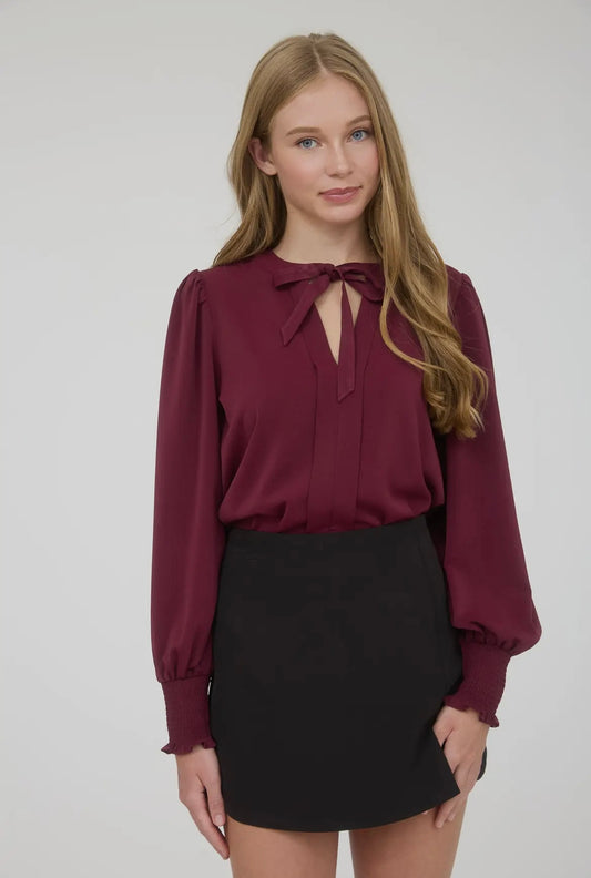 Burgundy Blouse with Tie