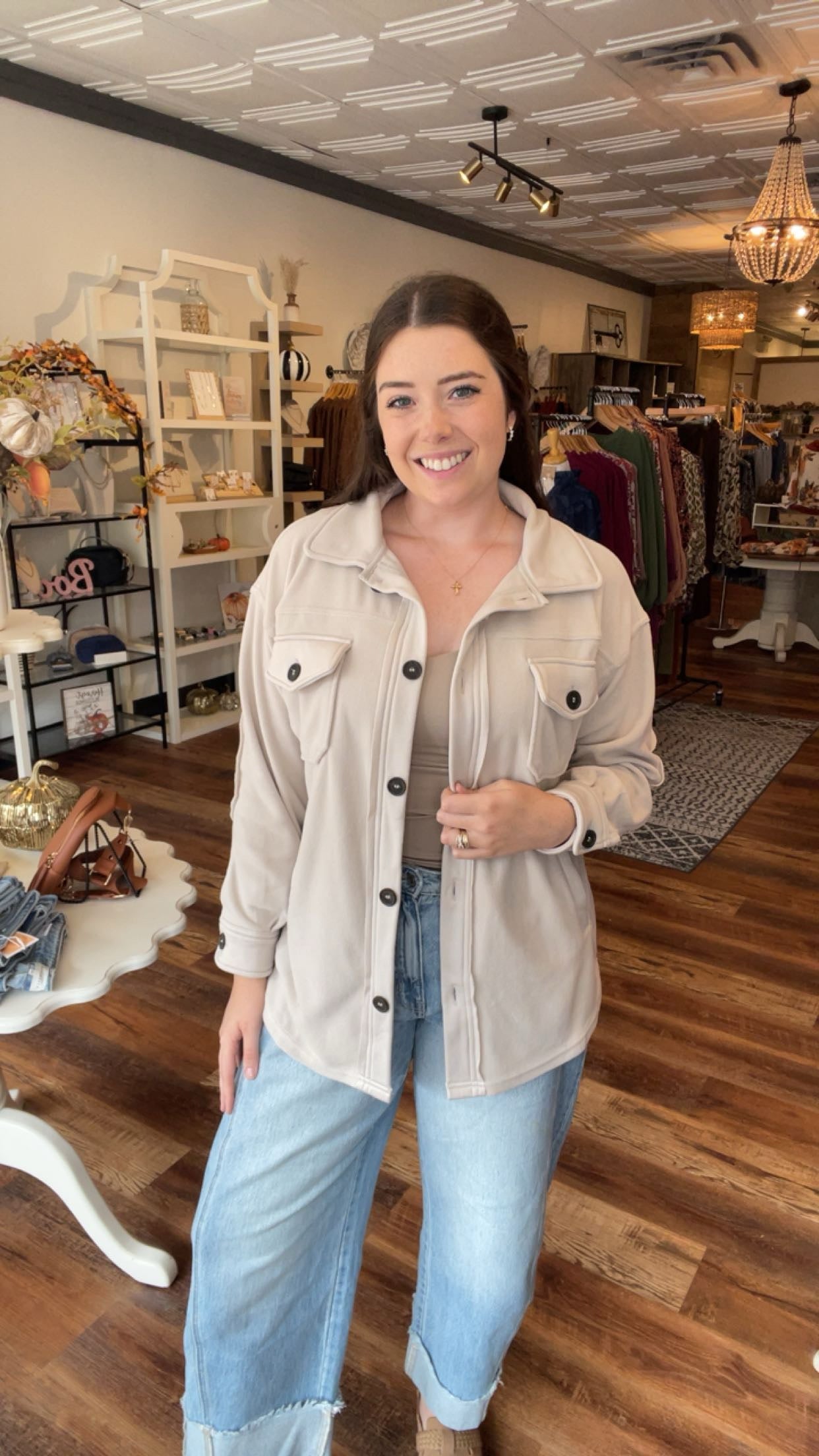 Sand Beige Fleece Shacket