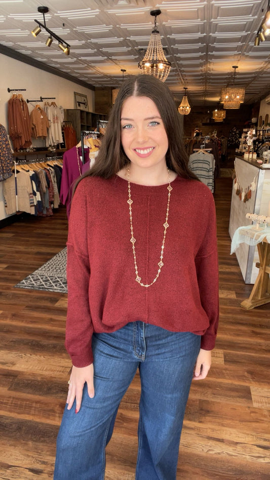 Burgundy Front Seam Knit Sweater