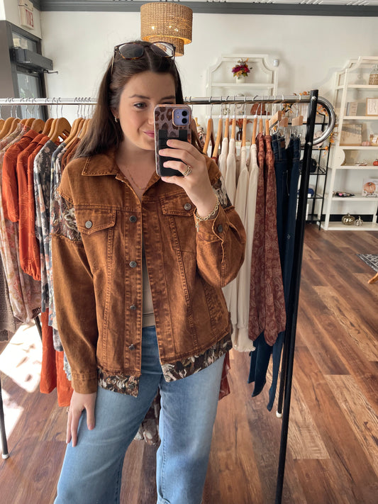 Denim Stone Washed Jacket with Floral Panels