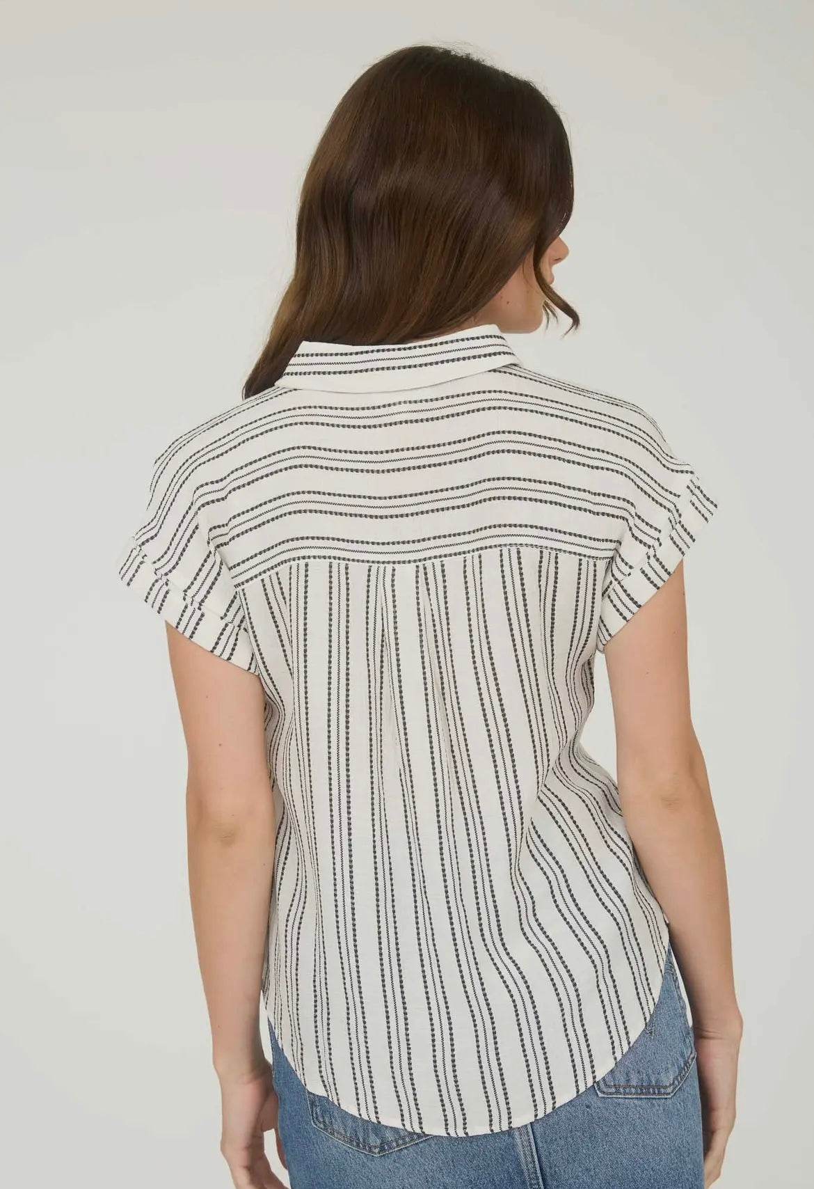 Cream Stripe Button Top