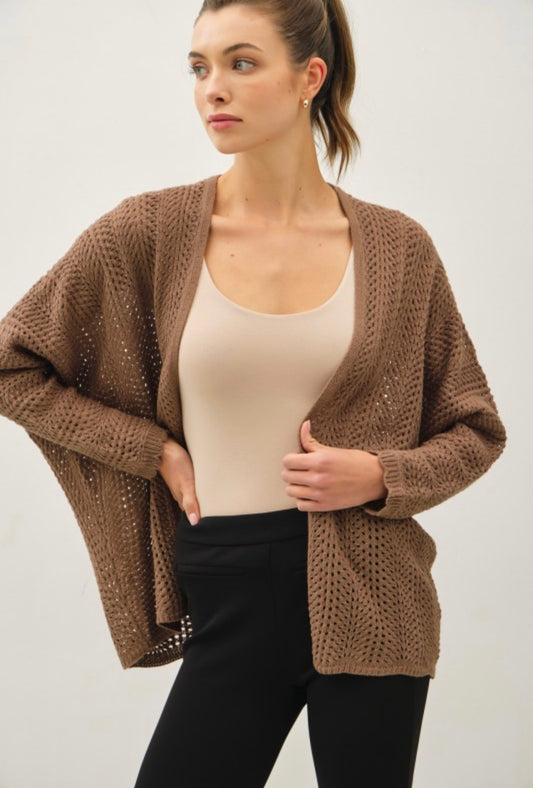 Brown Chunky Crochet Scalloped Edge Cardigan