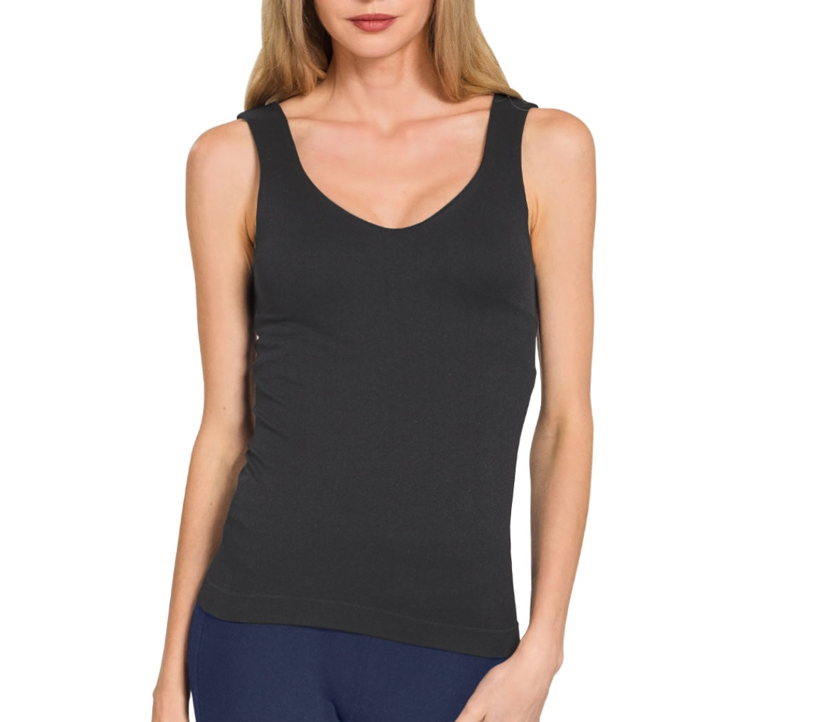 Black Seamless Tank with Built In Shelf Bra