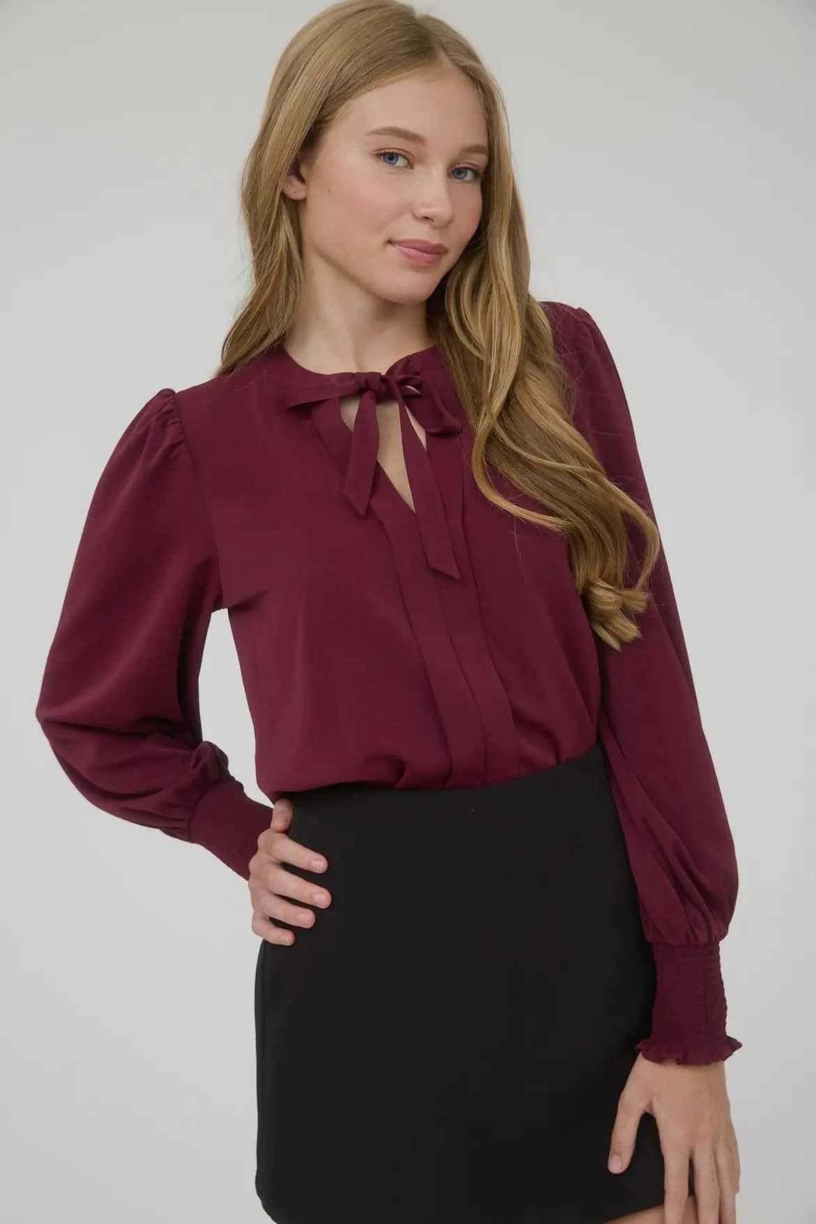 Burgundy Blouse with Tie