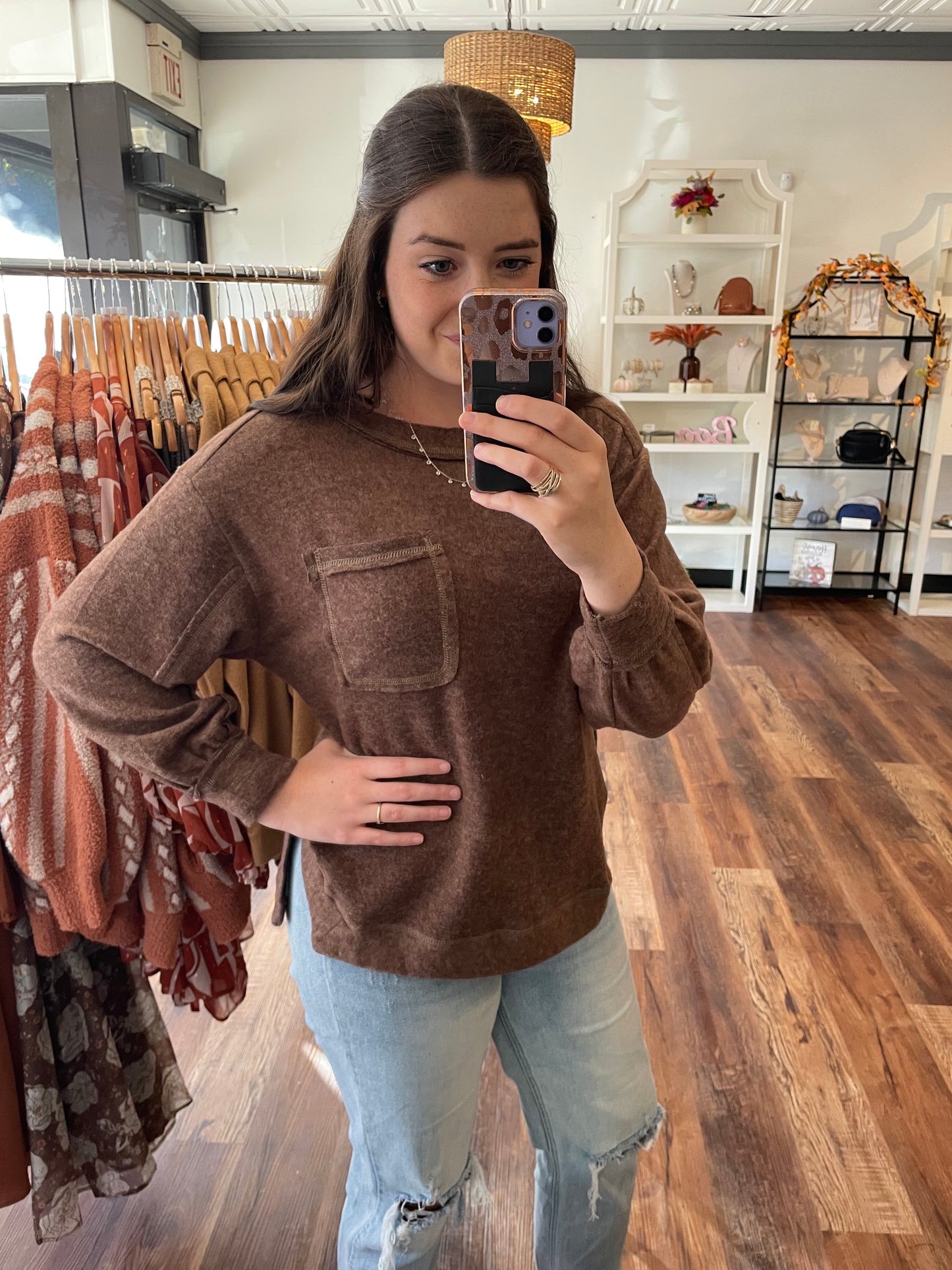 Brown Brushed Top with Pocket