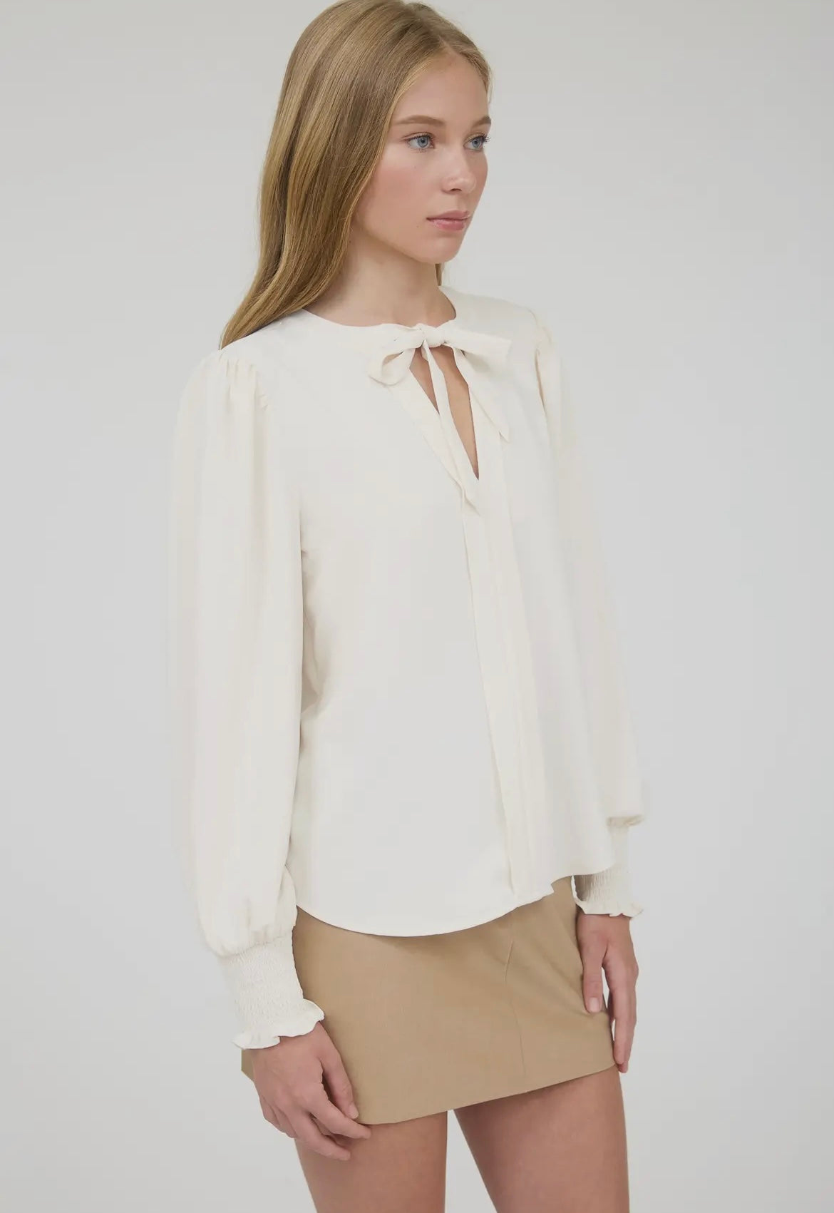 Cream Blouse with Tie