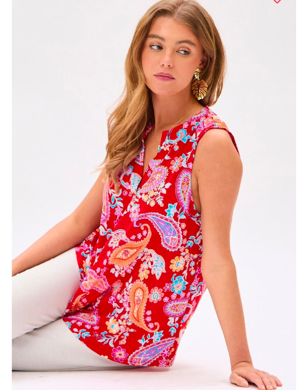 Red Paisley Wrinkle Free Sleeveless Blouse