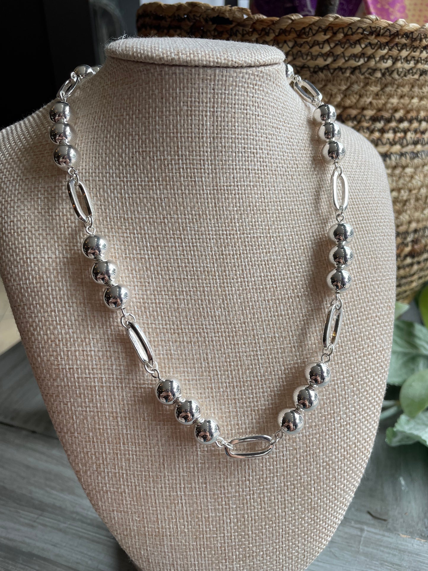 Oval and Ball Necklace