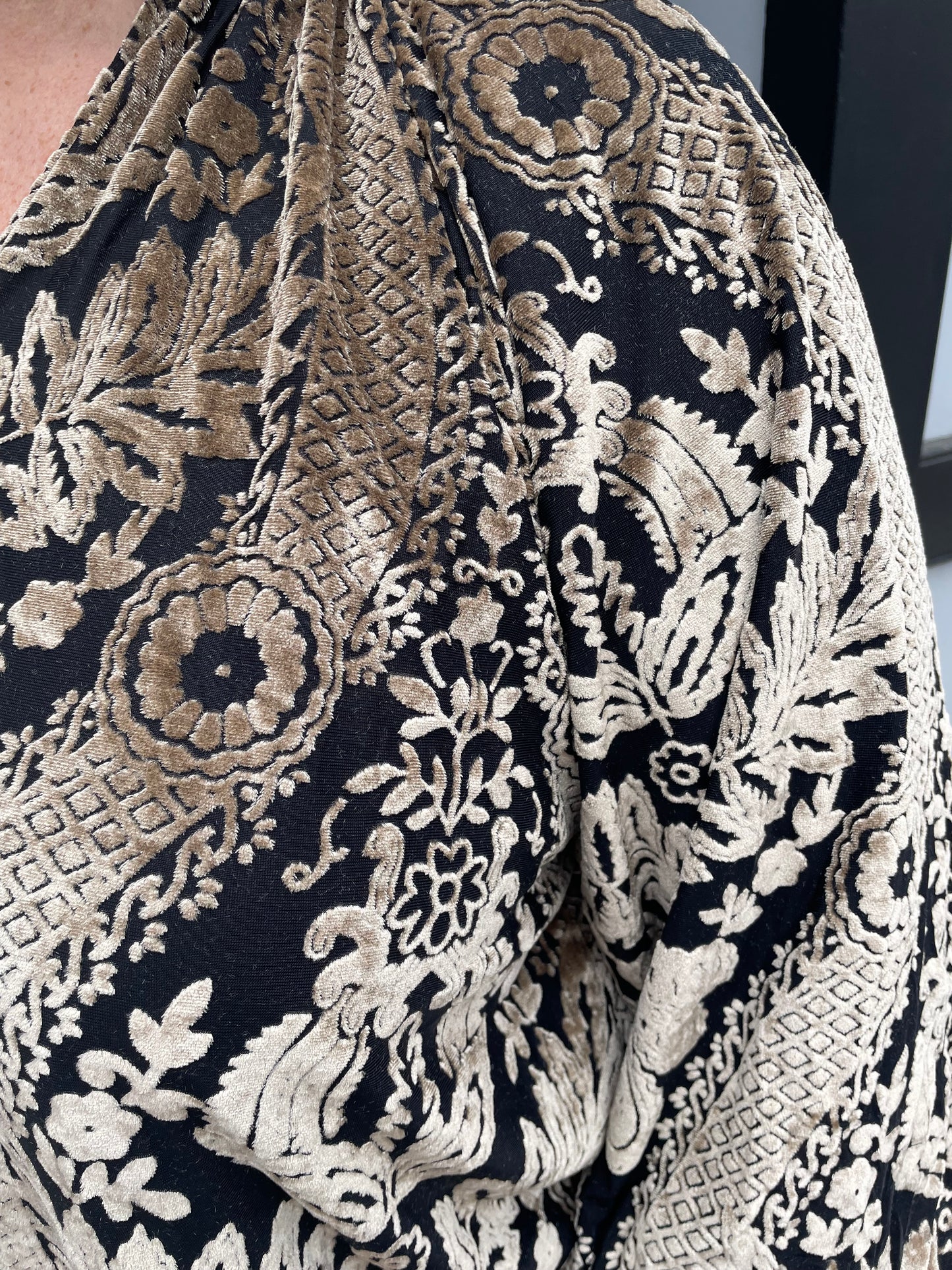 Black and Champagne Velvet Blouse
