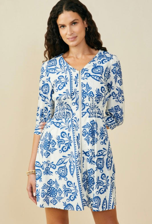 Ivory and Blue Mix Dress