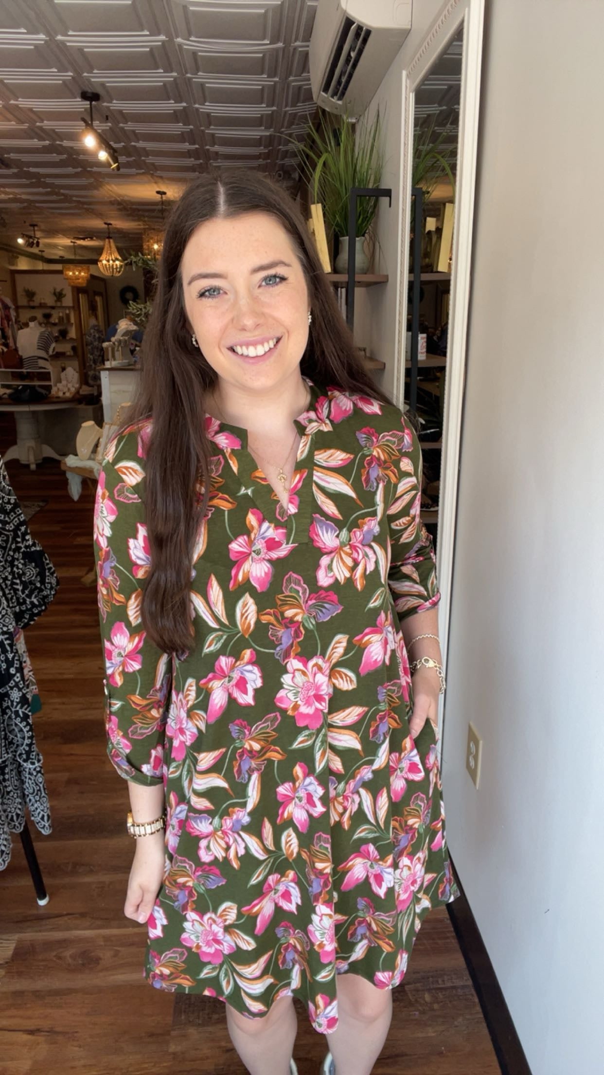 Olive and Pink Wrinkle Resistant Dress
