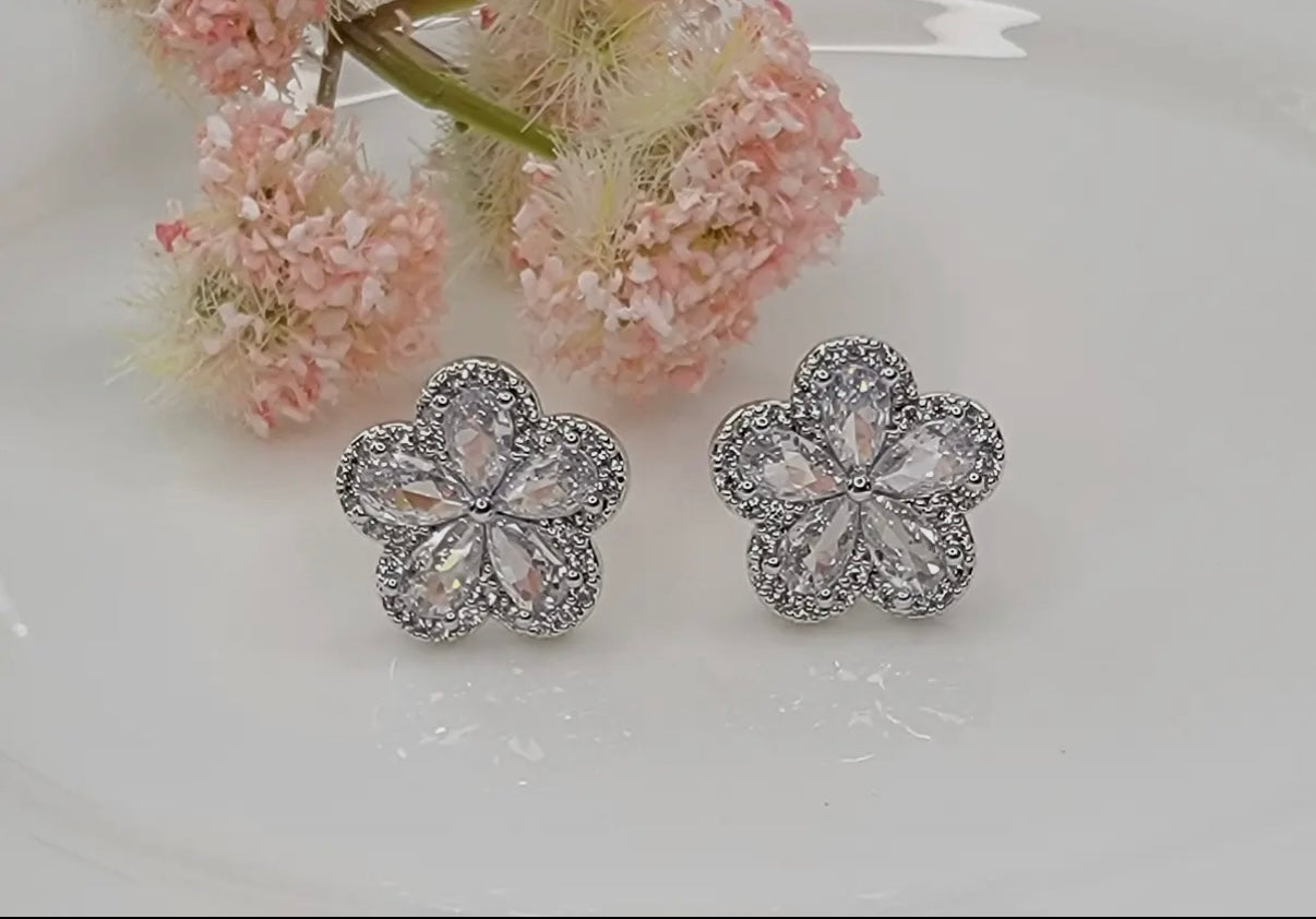 Flower Cubic Zirconia Post Earrings