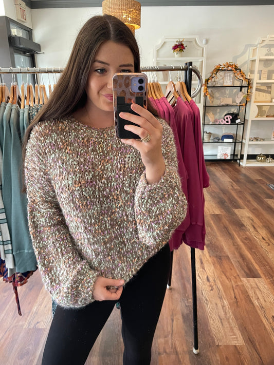 Brown, Orange and Mint Popcorn Sweater