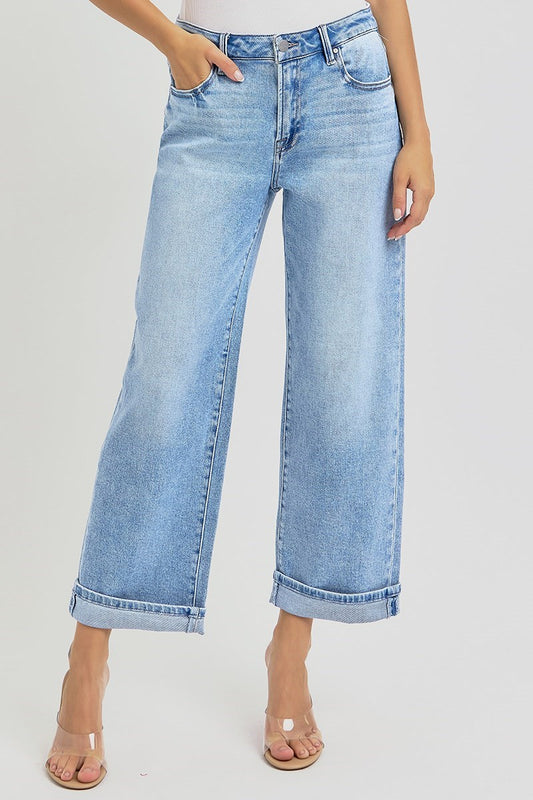 Light Wash Boyfriend Cuffed Jeans