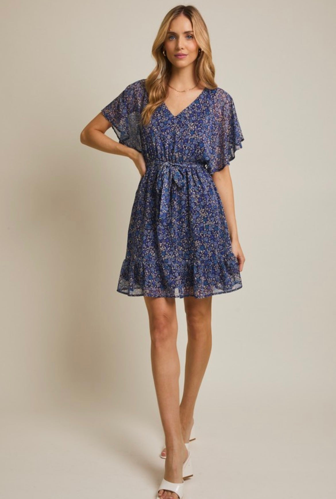 Navy and Taupe Floral Dress