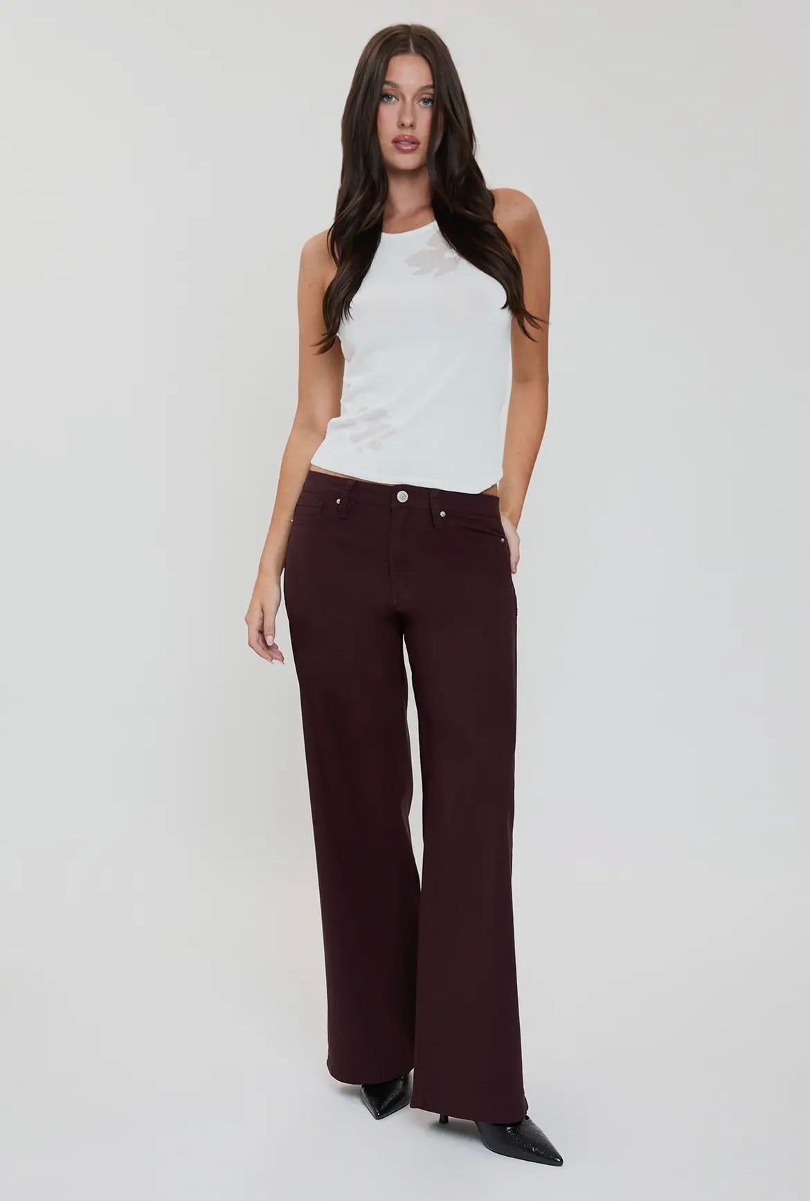 Dark Berry Wide Leg Stretch Pants