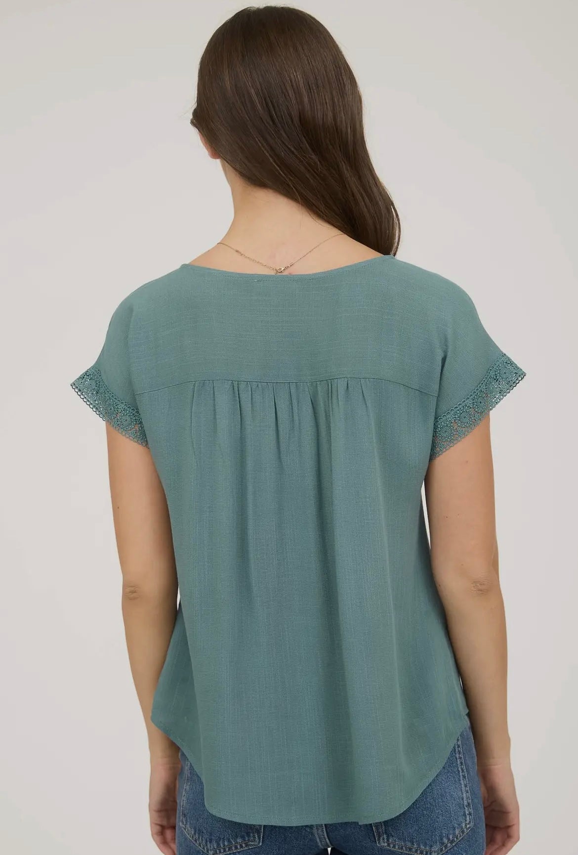 Teal Lace Trim Top