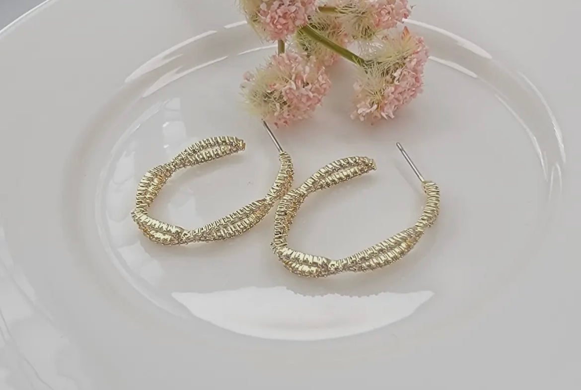 Braided CZ Hoop Earrings