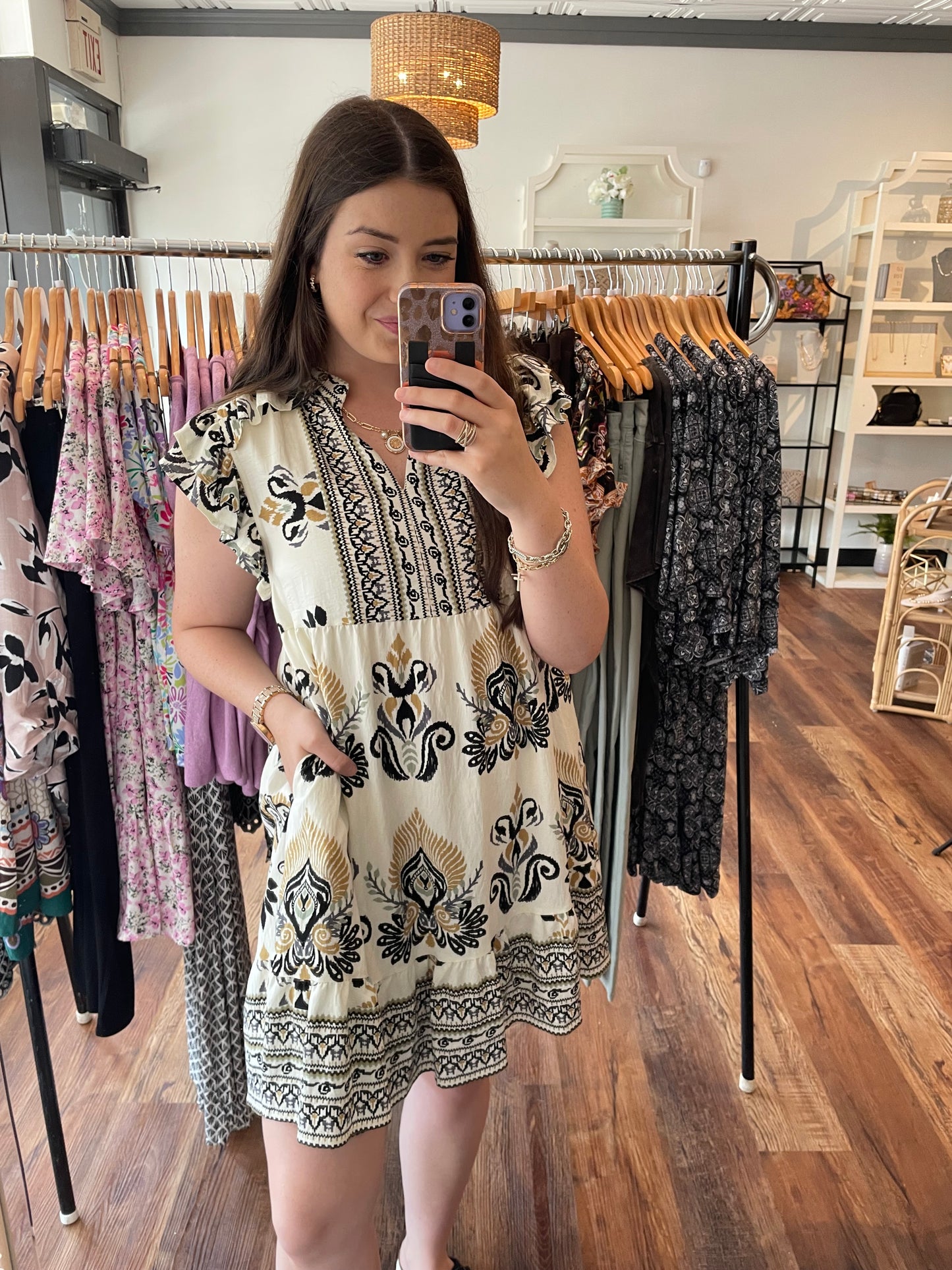 Ivory Boho Border Print Dress