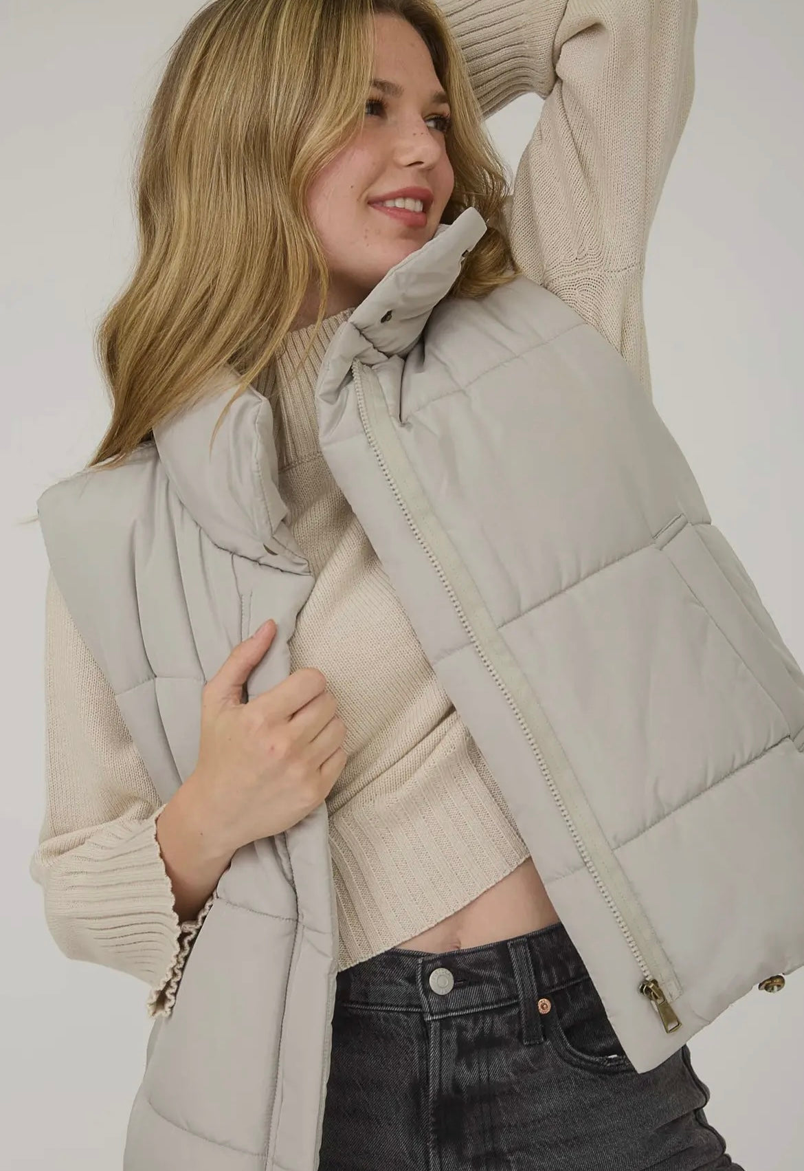 Stone Zip Up Puffer Vest