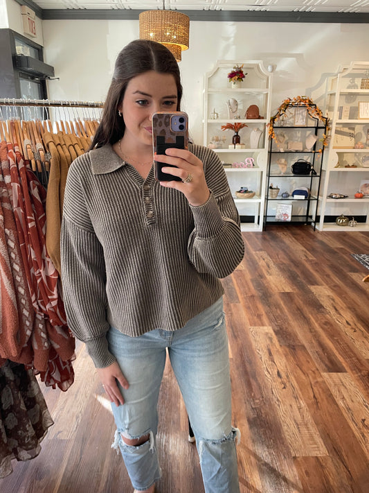 Mocha Collared Sweater with Buttons