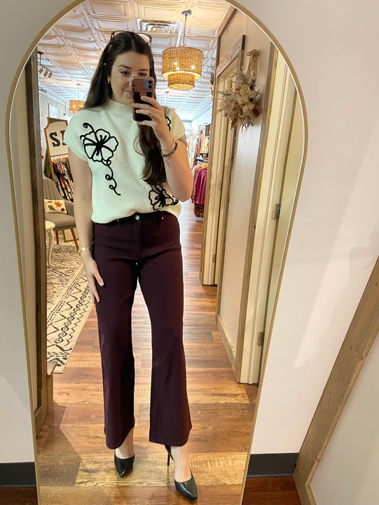 Dark Berry Wide Leg Stretch Pants