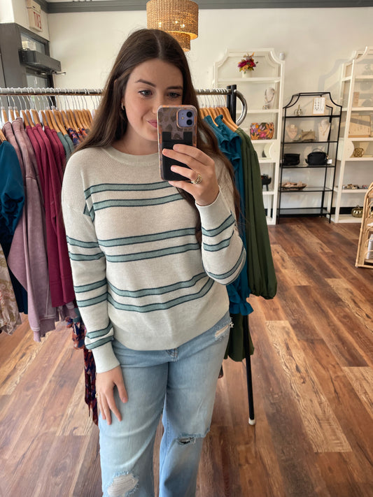 Muted Teal Striped Sweater