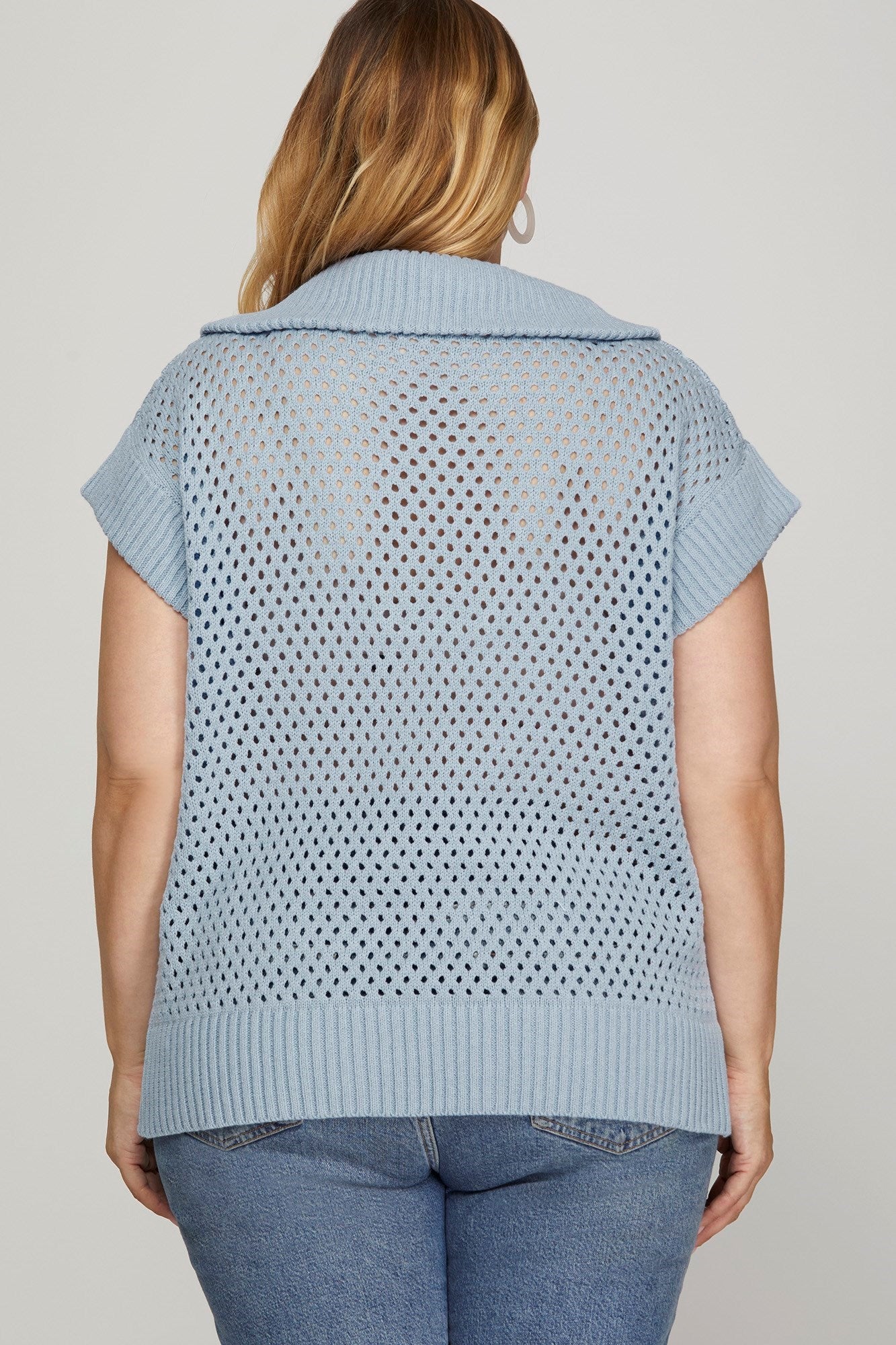 Light Blue Half Zip Sweater Top