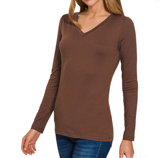 Microfiber Long Sleeve V-Neck Top