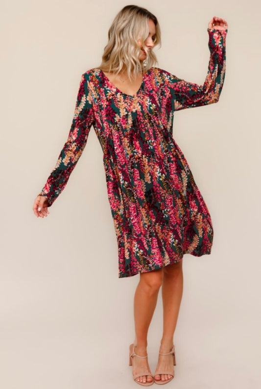 Hunter Green and Berry Watercolor Dress