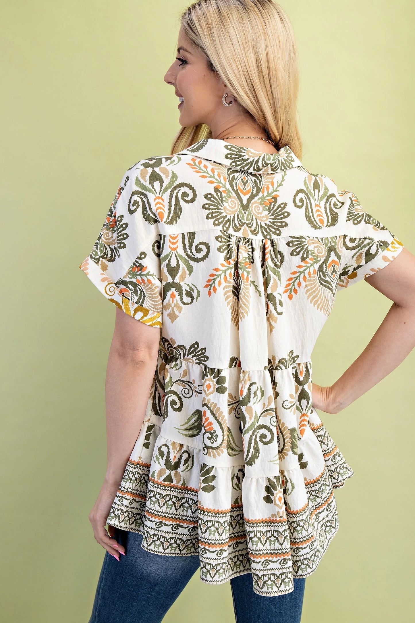 Olive Boho Tiered Blouse