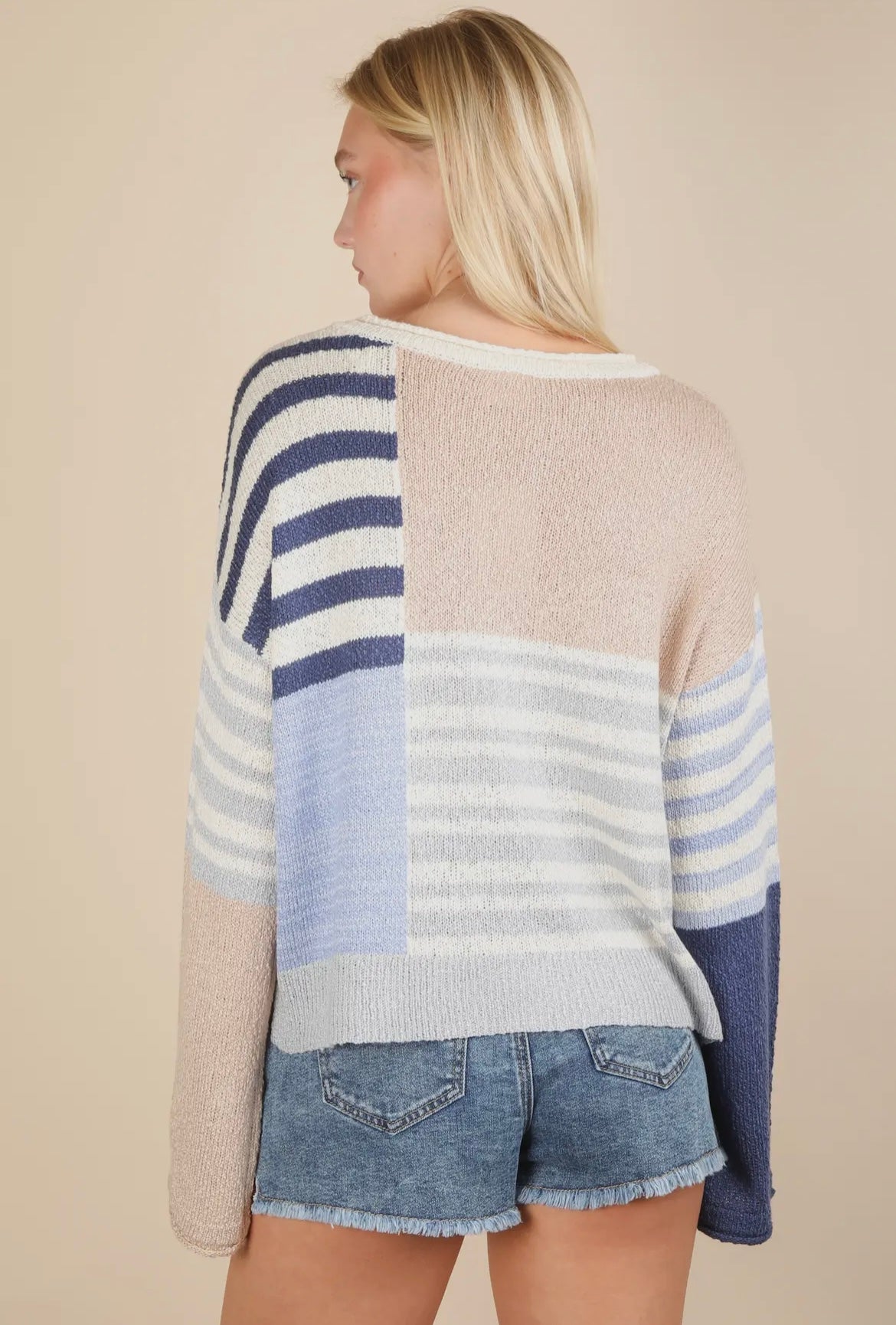 Blue and Taupe Color Block Sweater