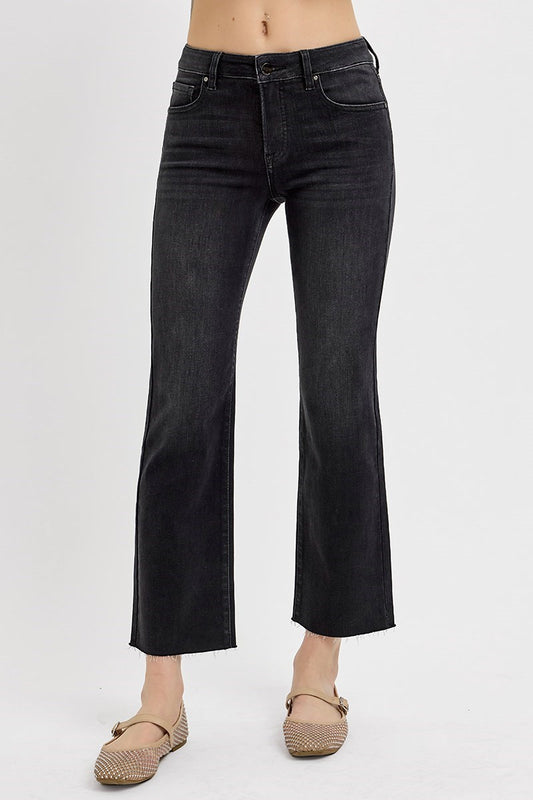 Black Mid-Rise Cropped Jeans