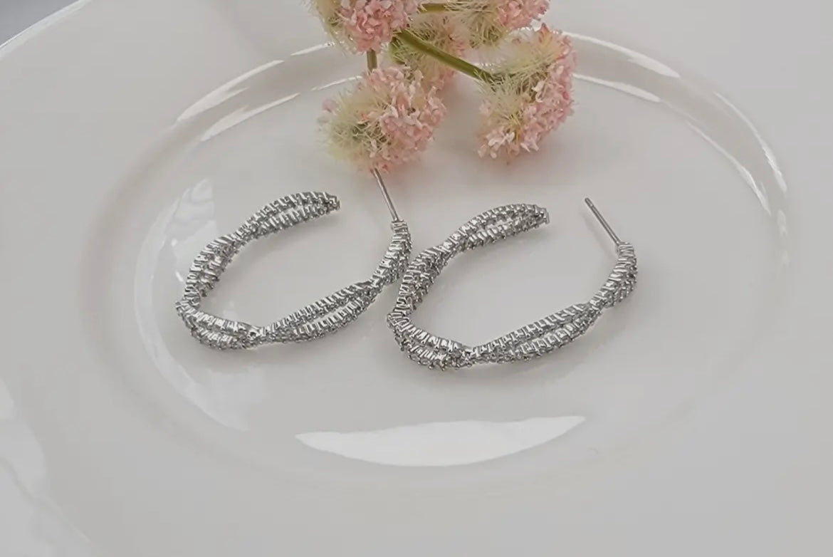 Braided CZ Hoop Earrings
