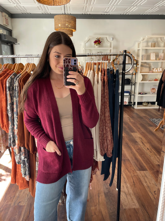 Burgundy Waffle Cardigan