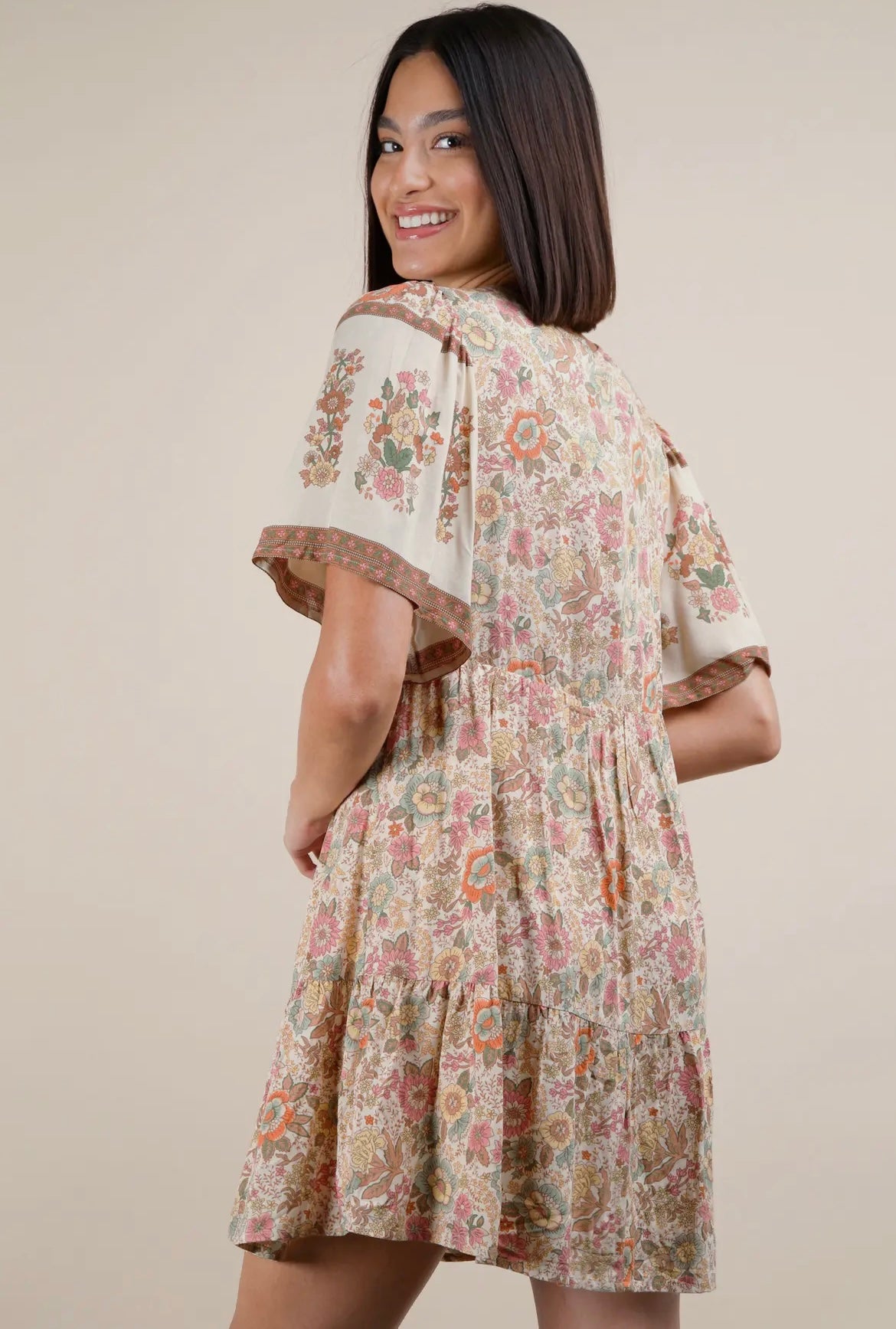 Mocha Floral Mix Mini Dress