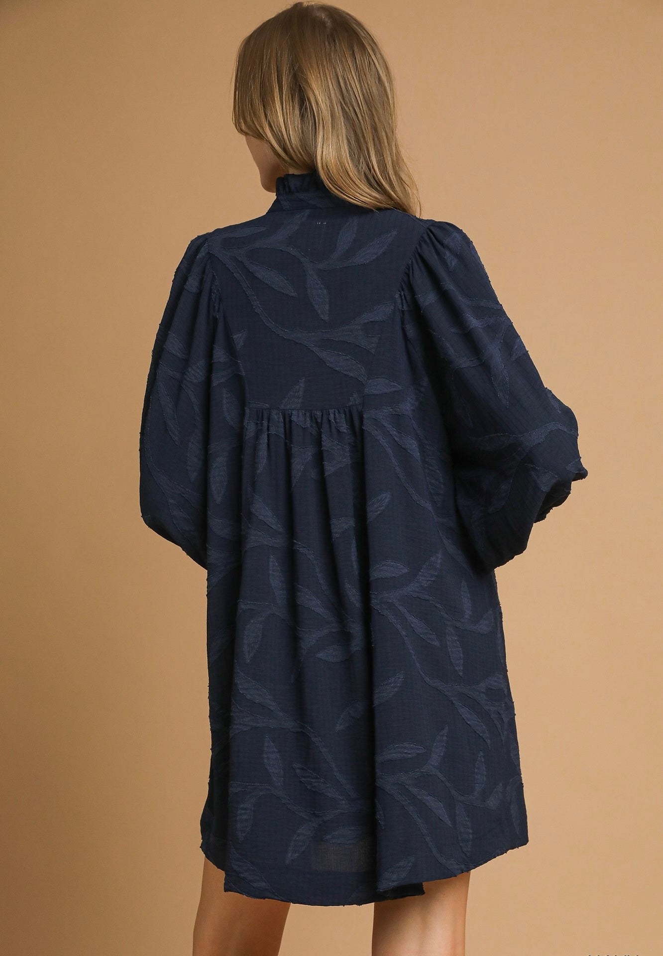 Navy Jacquard Swing Dress
