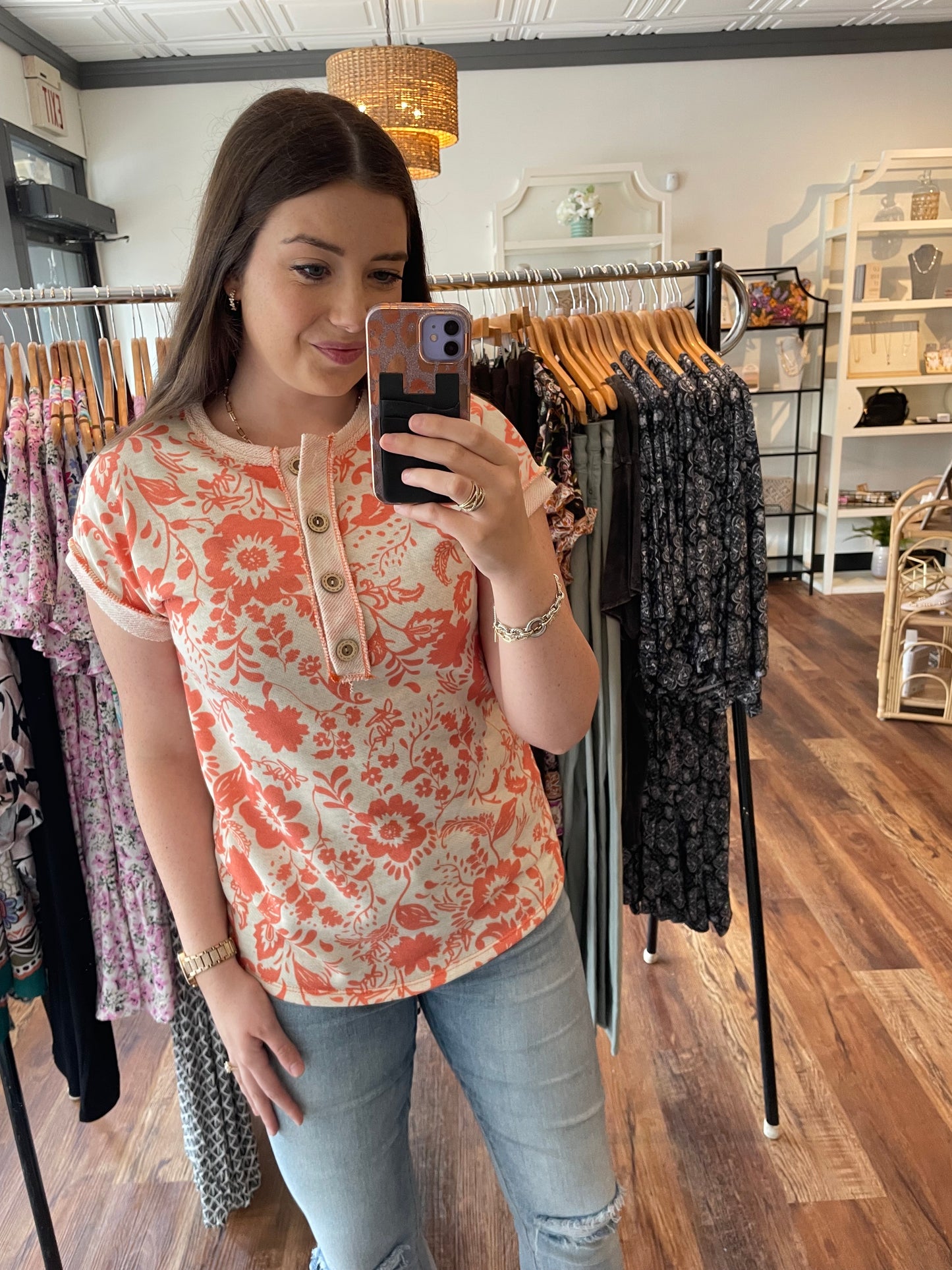 Orange and Taupe Top with Buttons