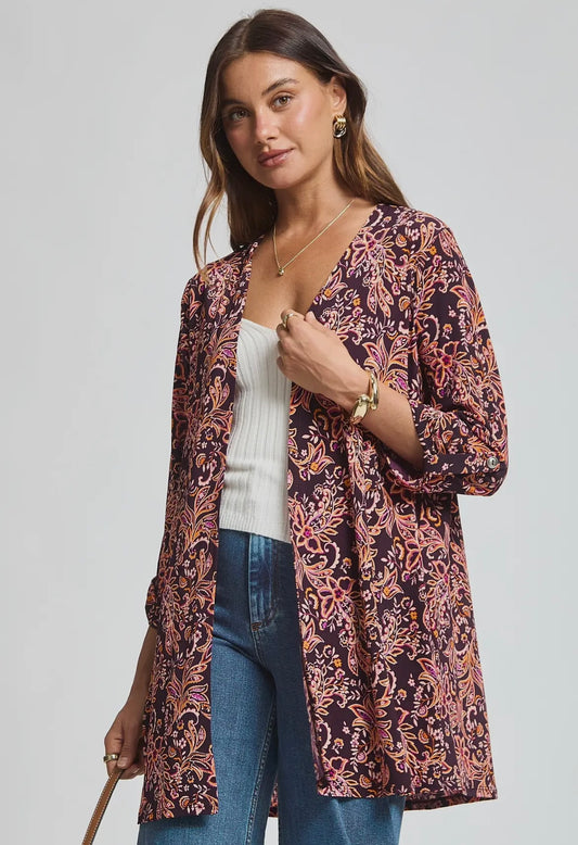 Dark Berry Fall Floral Duster